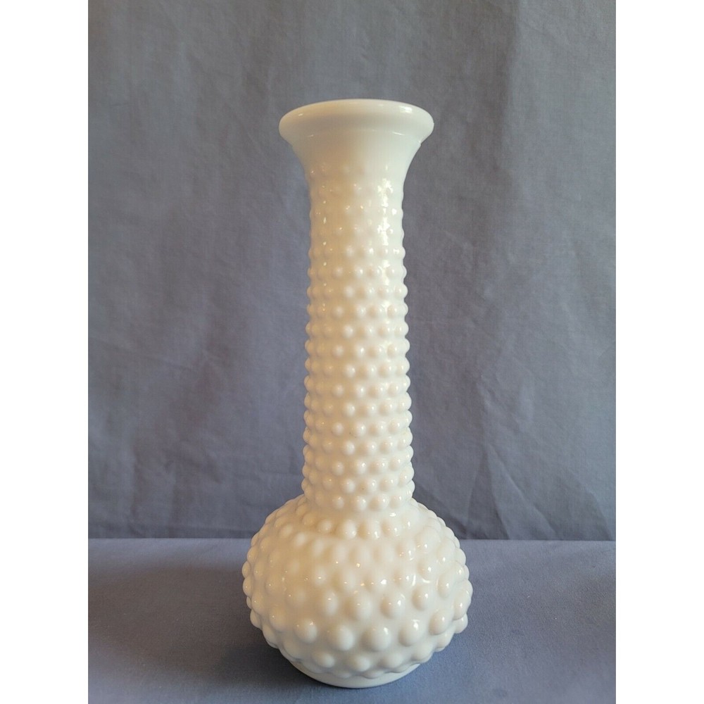 White Milk Glass Vase Hobnail Bud Flower Wedding Vessel E O Brody Bumps
